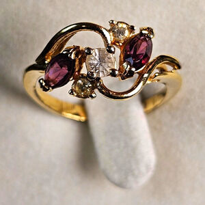14K Yellow Gold Electroplate Purple Marquise Ring 5-Stone ESPO Size 6.25